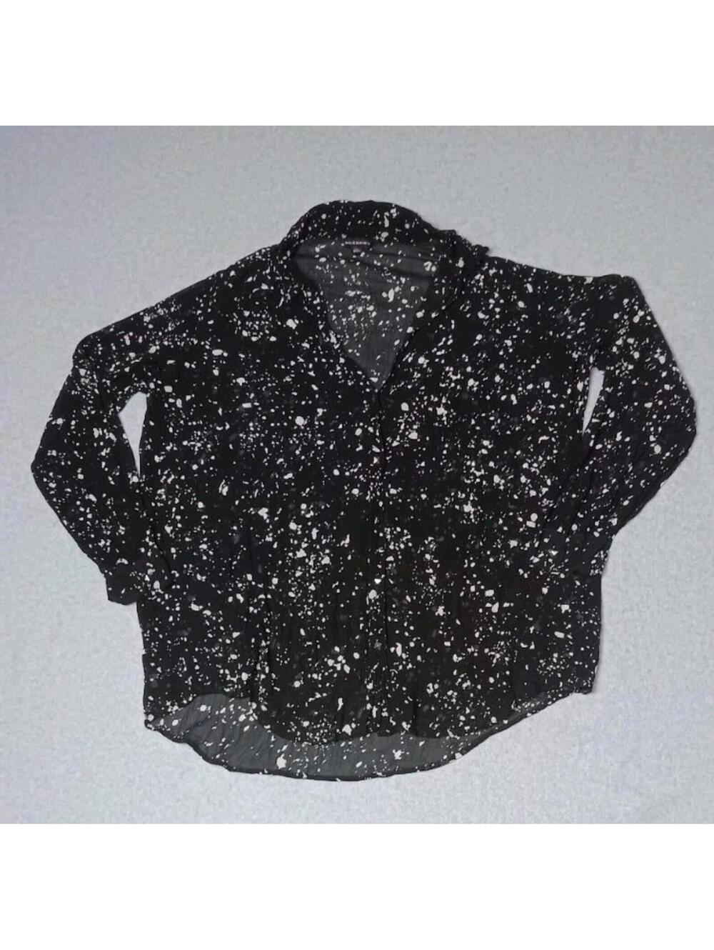Rock & Republic Sheer Chiffon Crinkle Button Up Womens Size XL Black And...